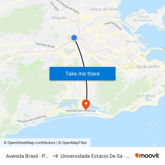 Avenida Brasil - Passarela 32 to Universidade Estácio De Sá - Barra I Tom Jobim map