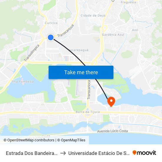 Estrada Dos Bandeirantes | BRT Curicica to Universidade Estácio De Sá - Barra I Tom Jobim map