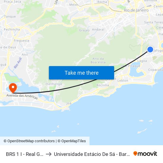 BRS 1 I - Real Grandeza to Universidade Estácio De Sá - Barra I Tom Jobim map