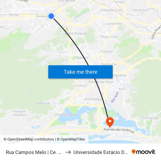 Rua Campos Melo | Ce. Madre Teresa De Calcutá to Universidade Estácio De Sá - Barra I Tom Jobim map