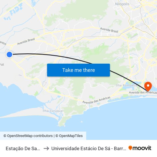 Estação De Santa Cruz to Universidade Estácio De Sá - Barra I Tom Jobim map