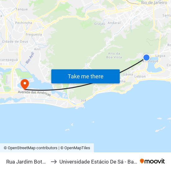 Rua Jardim Botânico, 650 to Universidade Estácio De Sá - Barra I Tom Jobim map