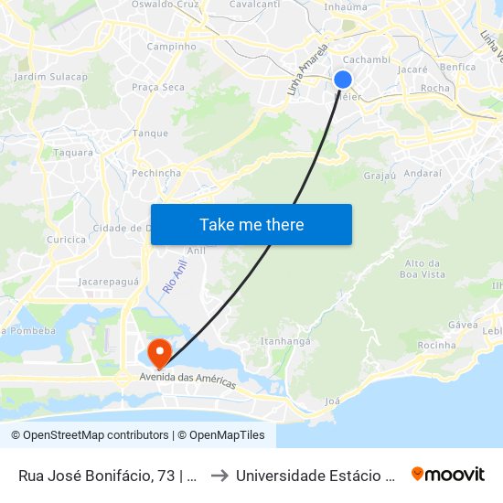 Rua José Bonifácio, 73 | Condomínio East Side Meier to Universidade Estácio De Sá - Barra I Tom Jobim map