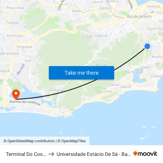 Terminal Do Cosme Velho to Universidade Estácio De Sá - Barra I Tom Jobim map