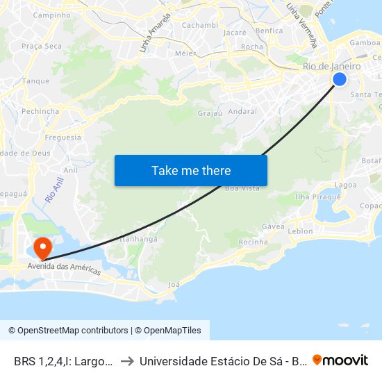 BRS 1,2,4,I: Largo Do Estácio to Universidade Estácio De Sá - Barra I Tom Jobim map