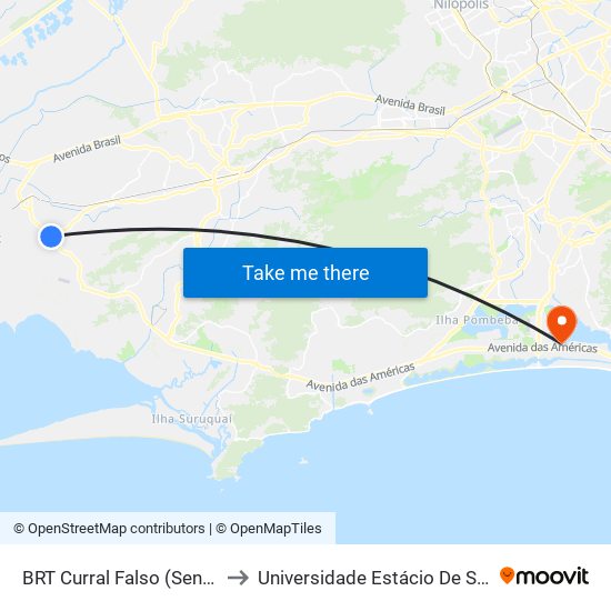BRT Curral Falso (Sentido Pingo D'Água) to Universidade Estácio De Sá - Barra I Tom Jobim map