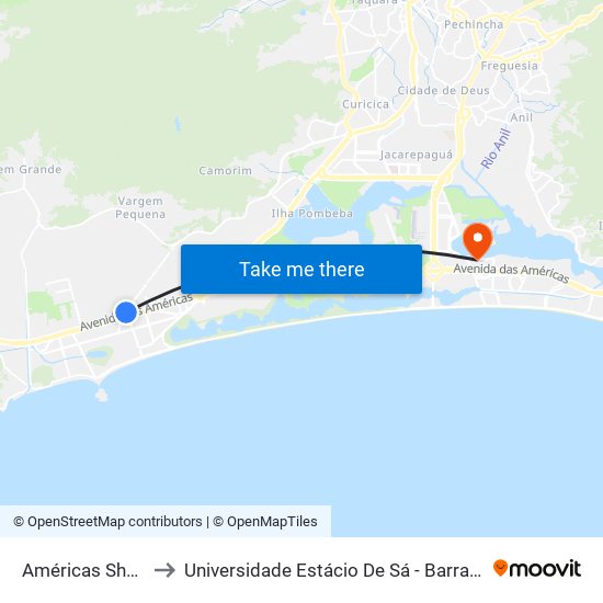 Américas Shopping to Universidade Estácio De Sá - Barra I Tom Jobim map