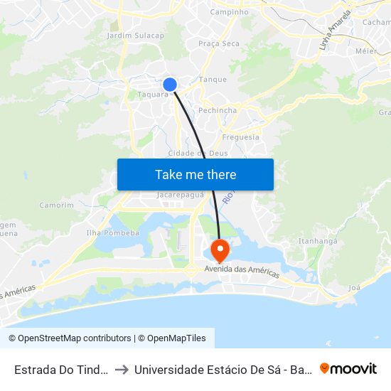 Estrada Do Tindiba, 2828 to Universidade Estácio De Sá - Barra I Tom Jobim map