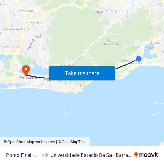 Ponto Final - Leblon to Universidade Estácio De Sá - Barra I Tom Jobim map