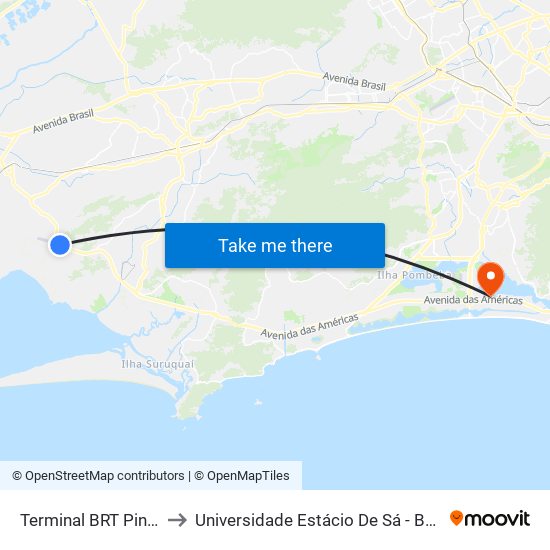 Terminal BRT Pingo D'Água to Universidade Estácio De Sá - Barra I Tom Jobim map