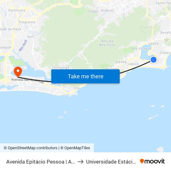 Avenida Epitácio Pessoa | Acesso Lagoa - Metrô General Osório to Universidade Estácio De Sá - Barra I Tom Jobim map