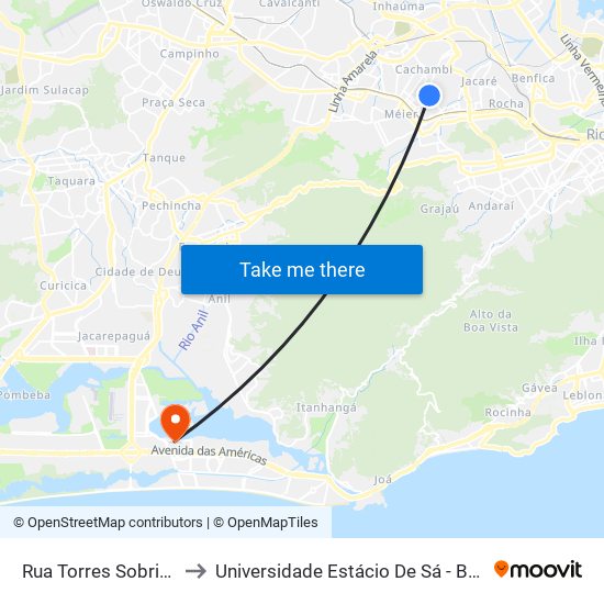 Rua Torres Sobrinho, 46-96 to Universidade Estácio De Sá - Barra I Tom Jobim map