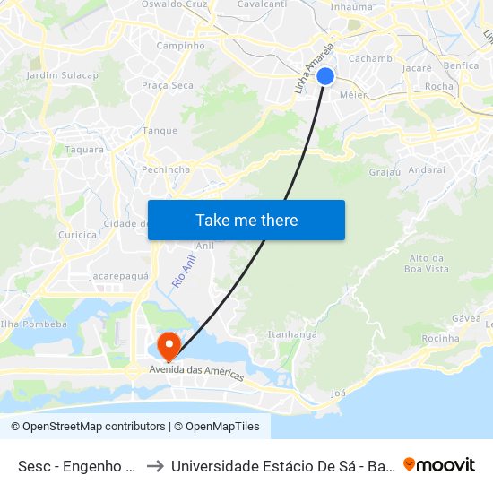 Sesc - Engenho De Dentro to Universidade Estácio De Sá - Barra I Tom Jobim map
