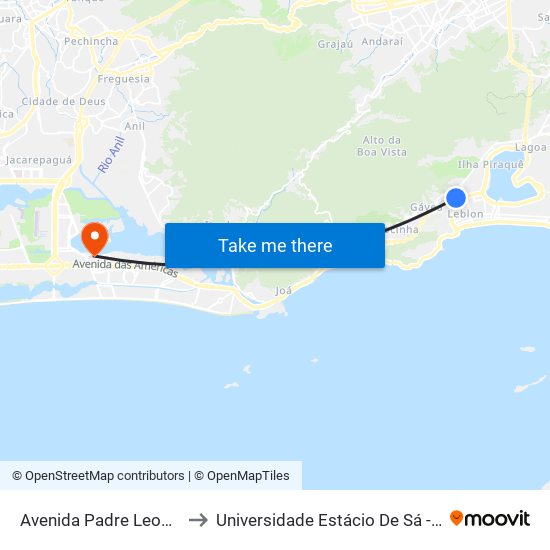 Avenida Padre Leonel Franca, 150 to Universidade Estácio De Sá - Barra I Tom Jobim map