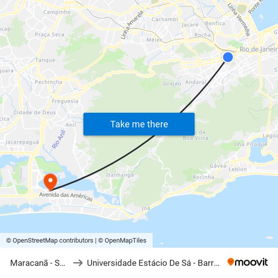 Maracanã - Setor Sul to Universidade Estácio De Sá - Barra I Tom Jobim map