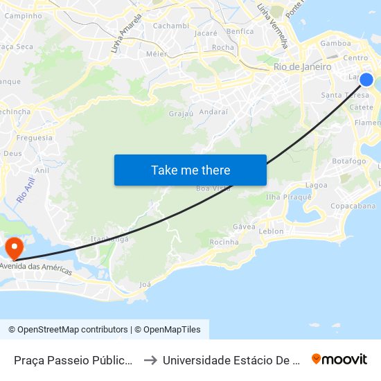 Praça Passeio Público (Sentido Zona Sul) to Universidade Estácio De Sá - Barra I Tom Jobim map