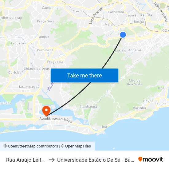 Rua Araújo Leitão, 68-74 to Universidade Estácio De Sá - Barra I Tom Jobim map