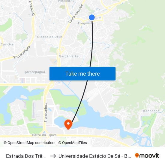 Estrada Dos Três Rios, 529 to Universidade Estácio De Sá - Barra I Tom Jobim map