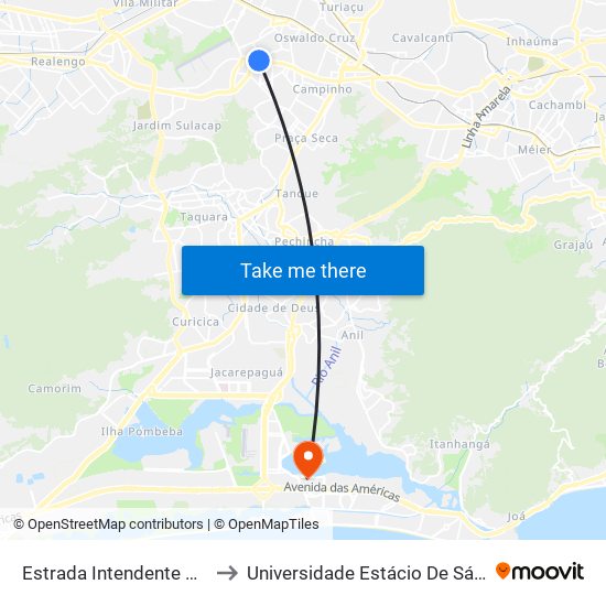 Estrada Intendente Magalhães, 1041 to Universidade Estácio De Sá - Barra I Tom Jobim map
