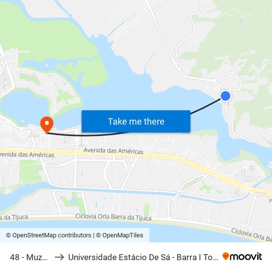 48 - Muzema to Universidade Estácio De Sá - Barra I Tom Jobim map
