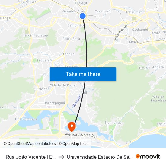 Rua João Vicente | Estação De Trem to Universidade Estácio De Sá - Barra I Tom Jobim map