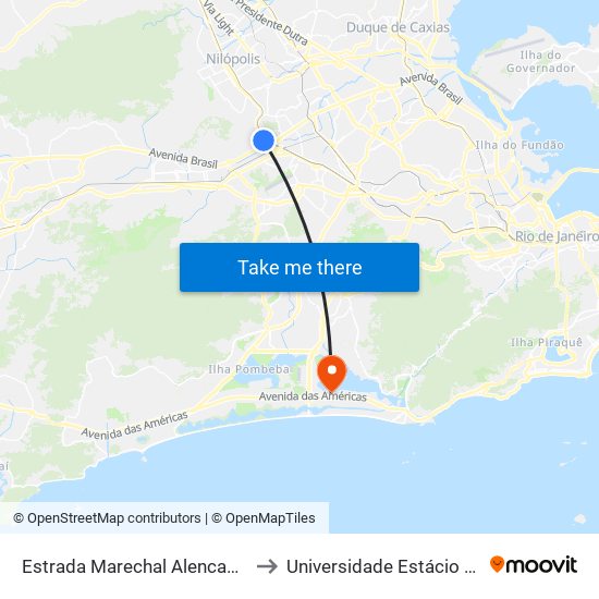 Estrada Marechal Alencastro, 38 | Conjunto Promorar 2 to Universidade Estácio De Sá - Barra I Tom Jobim map