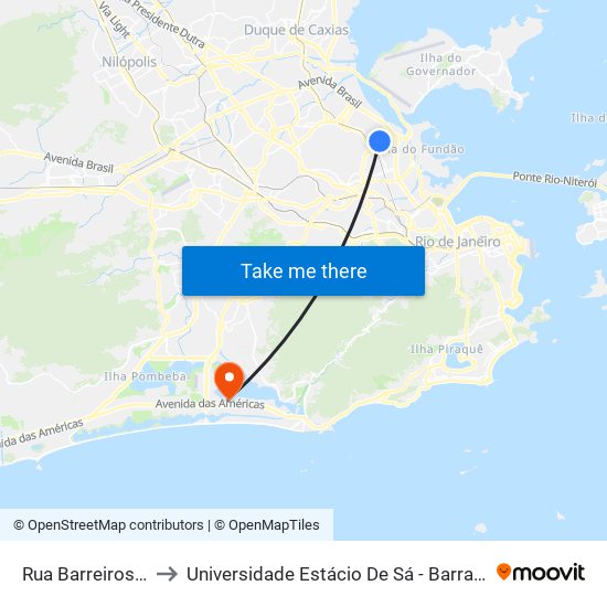 Rua Barreiros, 1014 to Universidade Estácio De Sá - Barra I Tom Jobim map