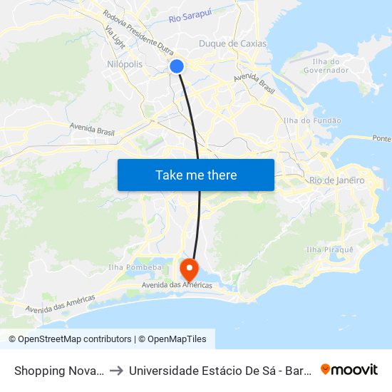 Shopping Nova Pavuna to Universidade Estácio De Sá - Barra I Tom Jobim map