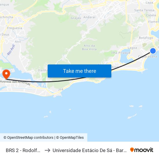 BRS 2 - Rodolfo Dantas to Universidade Estácio De Sá - Barra I Tom Jobim map