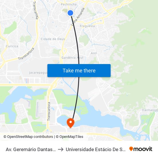 Av. Geremário Dantas | Senai Freguesia to Universidade Estácio De Sá - Barra I Tom Jobim map