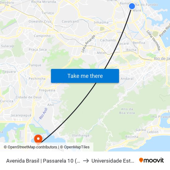 Avenida Brasil | Passarela 10 (Linhas Municipais Zona Norte / Intermunicipais) to Universidade Estácio De Sá - Barra I Tom Jobim map