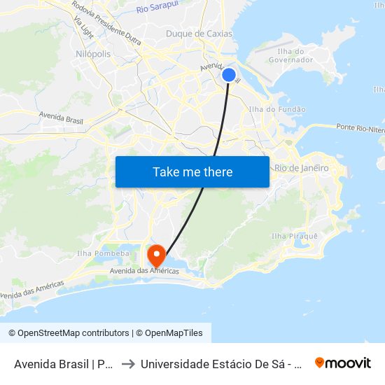 Avenida Brasil | Passarela 17 to Universidade Estácio De Sá - Barra I Tom Jobim map