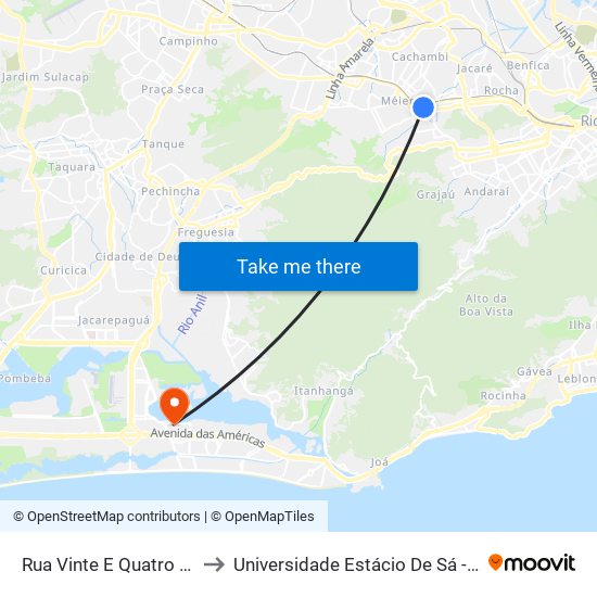 Rua Vinte E Quatro De Maio, 1181 to Universidade Estácio De Sá - Barra I Tom Jobim map