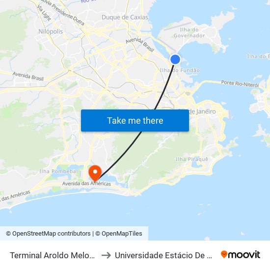 Terminal Aroldo Melodia (Fundão) - UFRJ to Universidade Estácio De Sá - Barra I Tom Jobim map