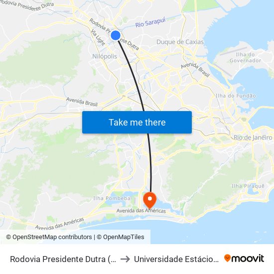 Rodovia Presidente Dutra (Bnh/Carrefour De Belford Roxo) to Universidade Estácio De Sá - Barra I Tom Jobim map