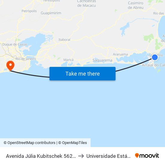 Avenida Júlia Kubitschek 562 | Rodoviária De Cabo Frio (Sentido Centro) to Universidade Estácio De Sá - Barra I Tom Jobim map