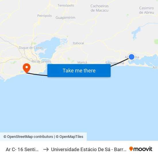Ar C- 16 Sentido Volta to Universidade Estácio De Sá - Barra I Tom Jobim map