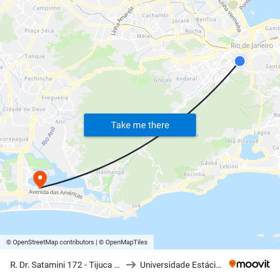 R. Dr. Satamini 172 - Tijuca Rio De Janeiro - Rj 20270-230 Brasil to Universidade Estácio De Sá - Barra I Tom Jobim map