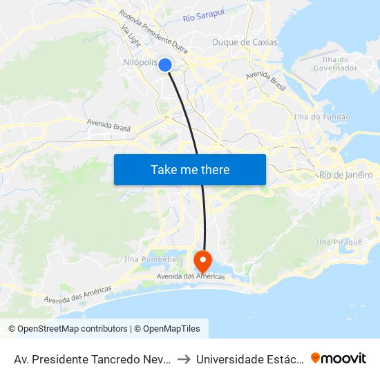 Av. Presidente Tancredo Neves 1069 - Tomazinho São João De Meriti to Universidade Estácio De Sá - Barra I Tom Jobim map