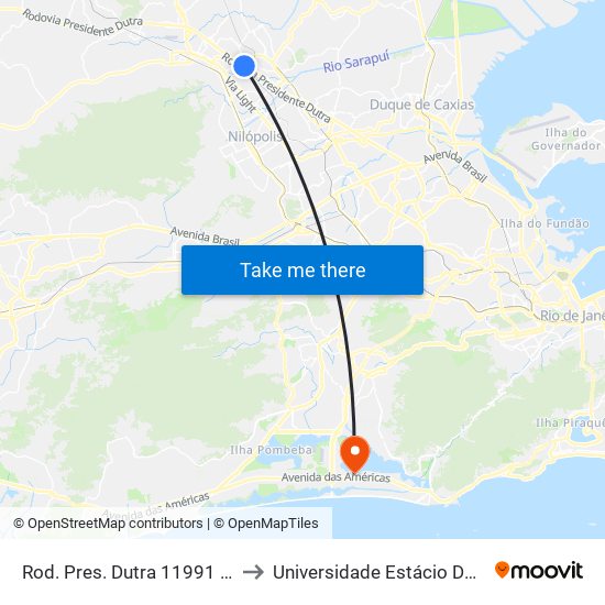 Rod. Pres. Dutra 11991 - Vila Nova Nova Iguaçu to Universidade Estácio De Sá - Barra I Tom Jobim map