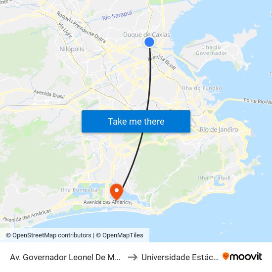 Av. Governador Leonel De Moura Brizola 189 - Centro Duque De Caxias to Universidade Estácio De Sá - Barra I Tom Jobim map