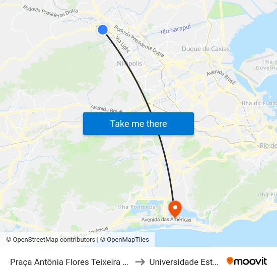 Praça Antônia Flores Teixeira Centro Nova Iguaçu - Rio De Janeiro 26201 Brasil to Universidade Estácio De Sá - Barra I Tom Jobim map