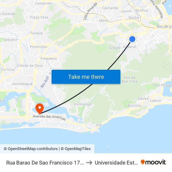 Rua Barao De Sao Francisco 177 Andaraí Rio De Janeiro - Rio De Janeiro 20560 Brasil to Universidade Estácio De Sá - Barra I Tom Jobim map