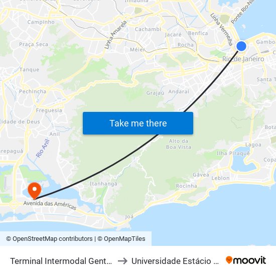 Terminal Intermodal Gentileza (Linhas Intermunicipais) to Universidade Estácio De Sá - Barra I Tom Jobim map
