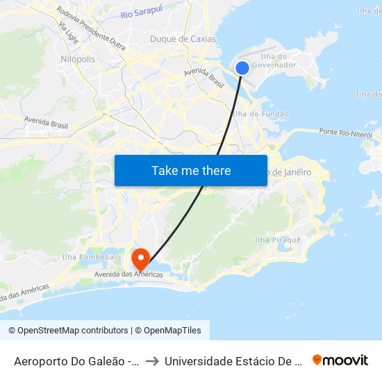 Aeroporto Do Galeão - Terminal 1 ✈ (Volta) to Universidade Estácio De Sá - Barra I Tom Jobim map