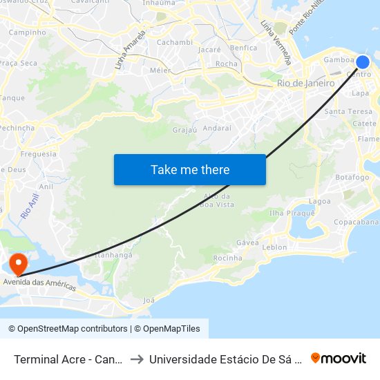 Terminal Acre - Candelária | Rio Ita to Universidade Estácio De Sá - Barra I Tom Jobim map