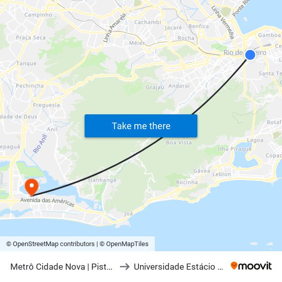 Metrô Cidade Nova | Pista Central - Sentido Candelária to Universidade Estácio De Sá - Barra I Tom Jobim map