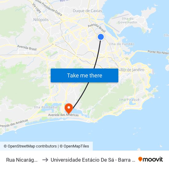 Rua Nicarágua 504 to Universidade Estácio De Sá - Barra I Tom Jobim map