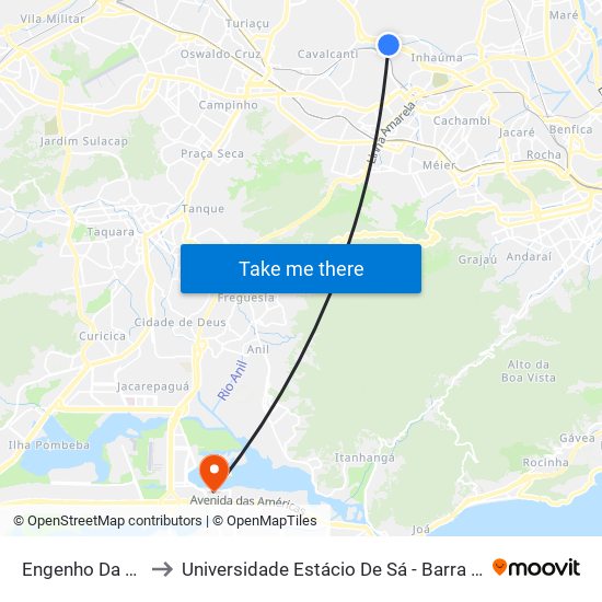 Engenho Da Rainha to Universidade Estácio De Sá - Barra I Tom Jobim map