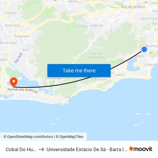 Cobal Do Humaitá to Universidade Estácio De Sá - Barra I Tom Jobim map